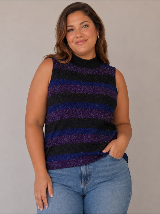 Nine West Tops - Black and Purple Sleeveless Tank Top with Stripes